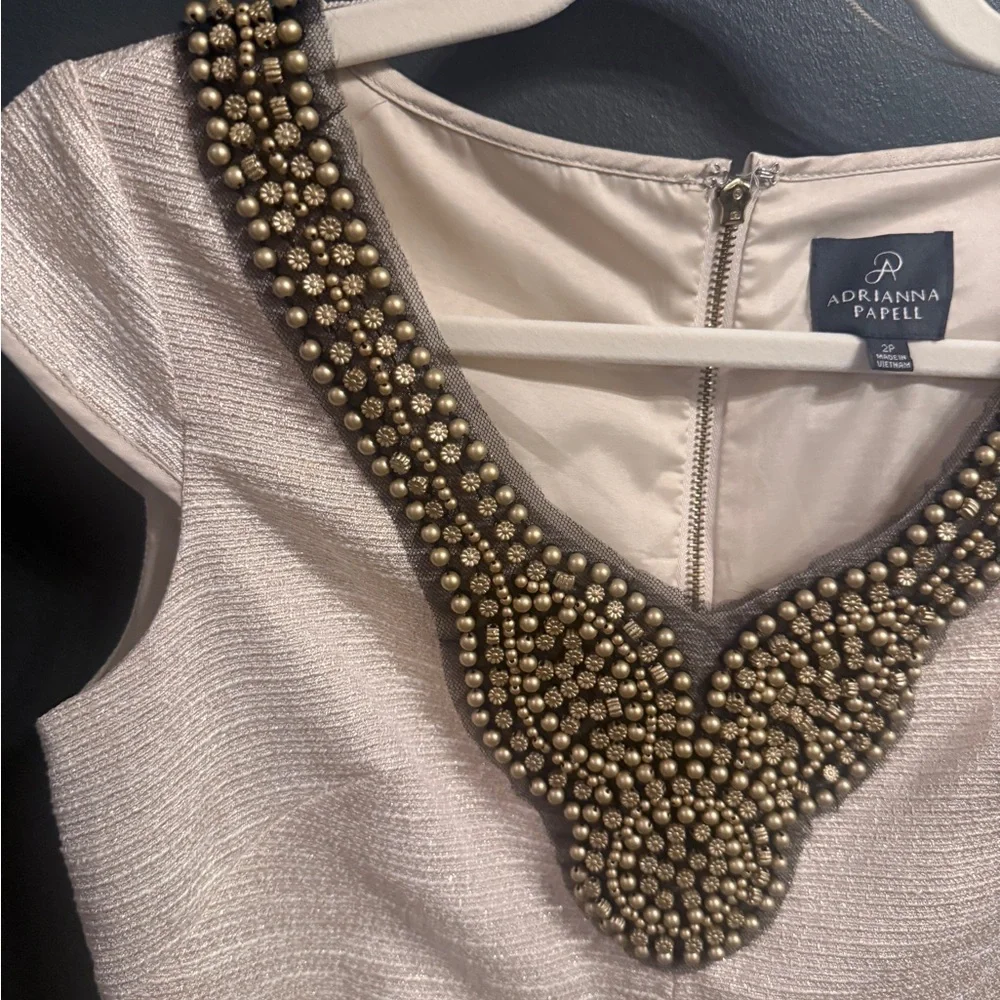 Adrianna Papell Cream Dress with Gold Beading - Picture 3 of 4